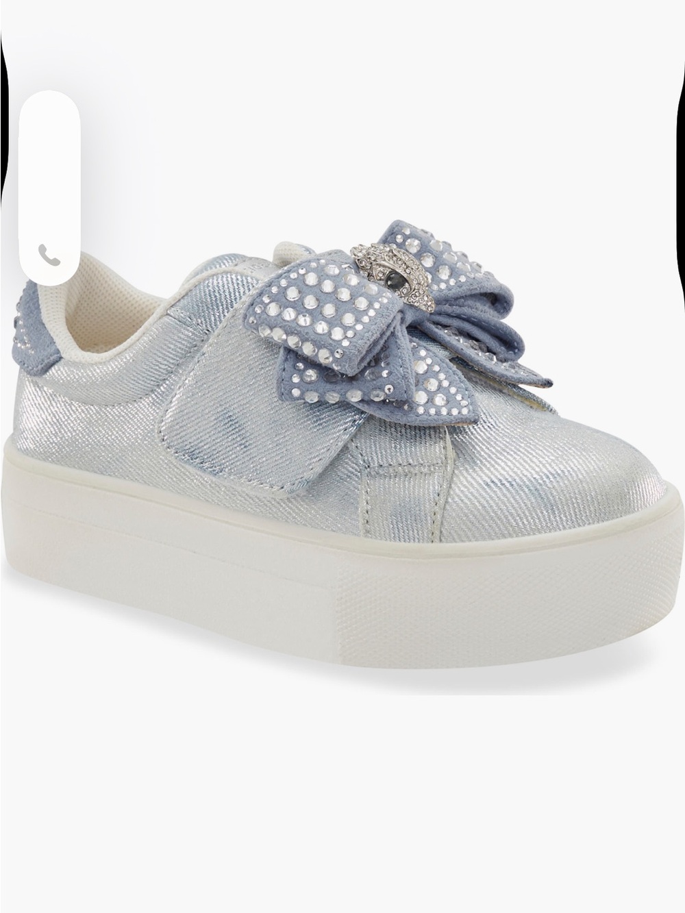 Kurt Geiger Girls Metallic Light Denim Blue Bow Platform Sneakers SZ-6 Walker